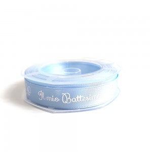 Light Blue Satin Ribbon Il Mio Battesimo - Width 15 mm